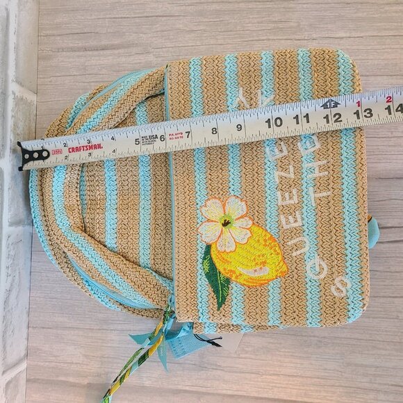 Vera Bradley Lemon Grove Pattern Straw Backpack Zippered Pouch *retired NWT main image 9